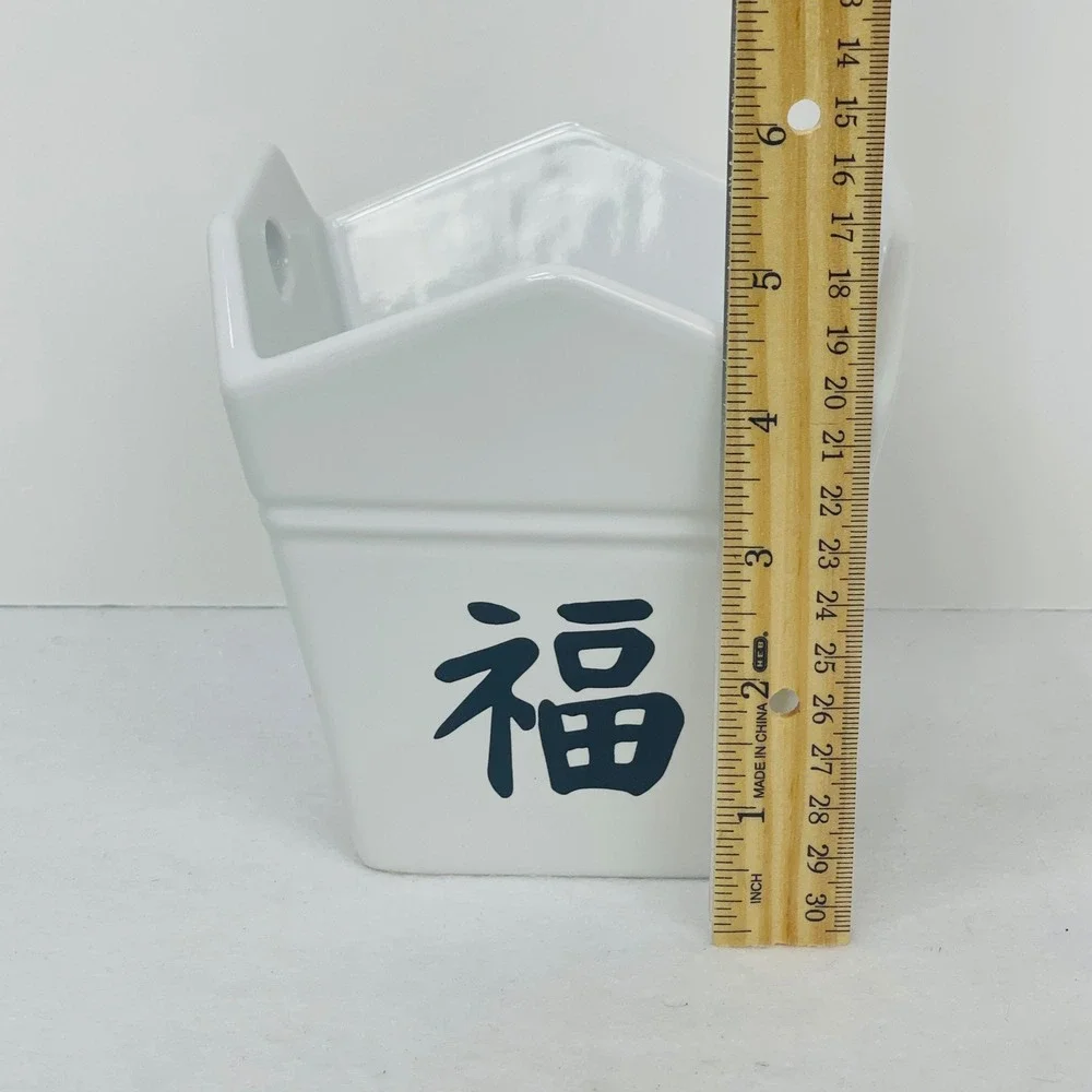 Ceramic Takeout Box Bowl White Fu Character Good Fortune Noodle Bowl 5.5in